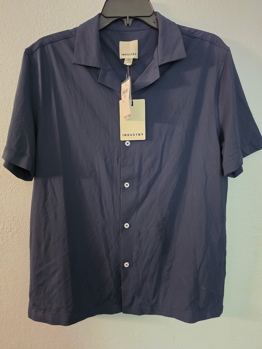 INDUSTRY Navy Short-Sleeve Camp Collar Blouse